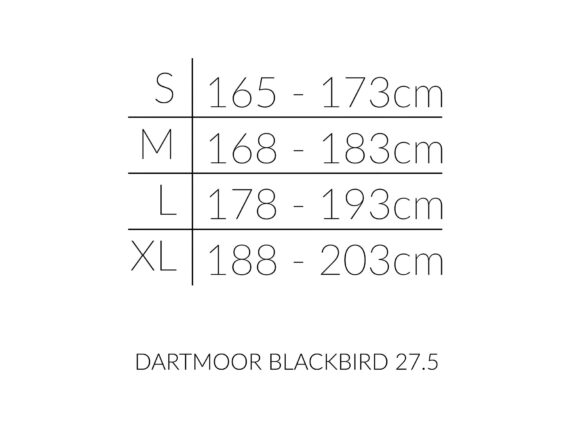 Dartmoor Blackbird 27.5 størrelsesoversikt
