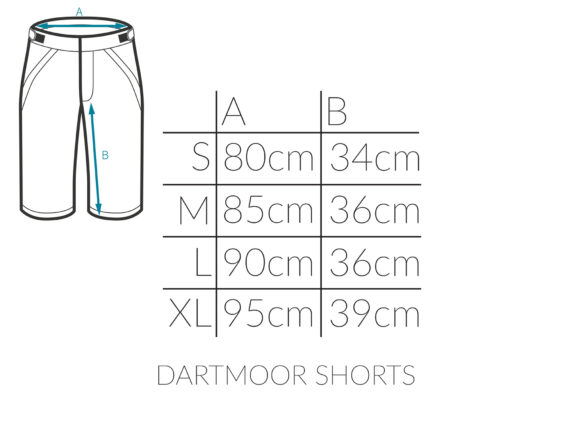 Dartmoor Shorts størrelseoversikt