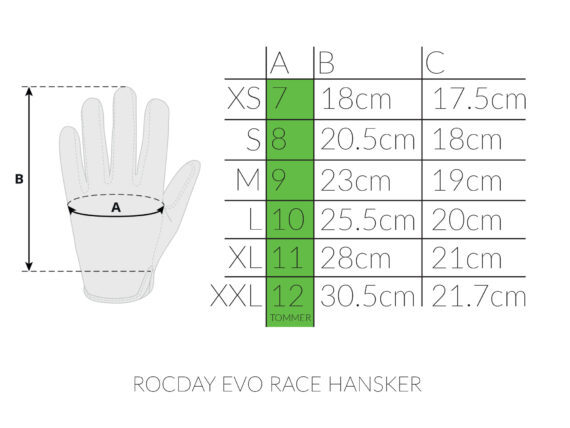 ROCDAY Evo Race Hansker størrelseoversikt