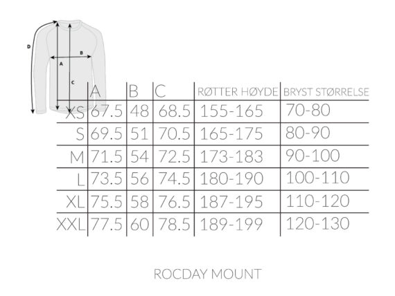 Rocday Mount Trøye størrelseoversikt