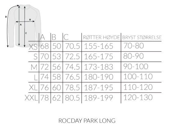 Størrelseoversikt Rocday Park Long